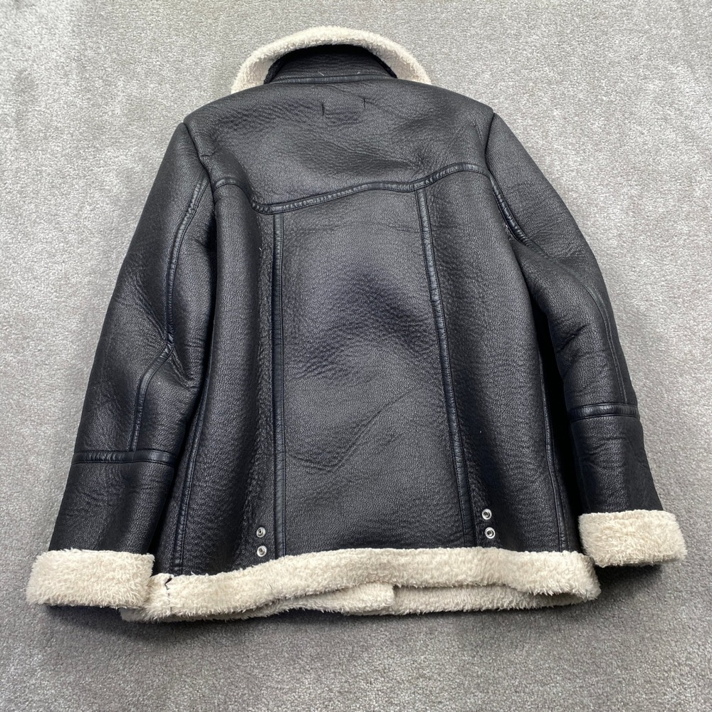 Mango Faux Shearling Aviator Jacket Womens M Black Biker Moto Coat 74399 - Picture 2 of 8